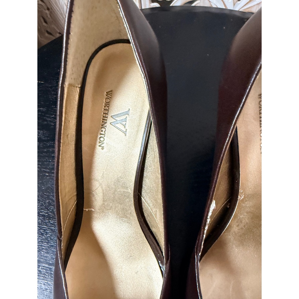 Worthington Womens Brown Leather Peep Toe Platform Pumps High Heels Size 7.5 - Picture 8 of 10